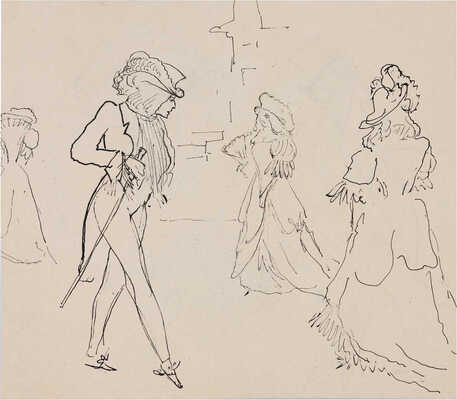 Бехтеев Владимир Георгиевич. Лот из 19 иллюстраций к роману Т. Готье «Девица Мопен» на 16 листах, на оборотной стороне наброски (для издательства Academia)